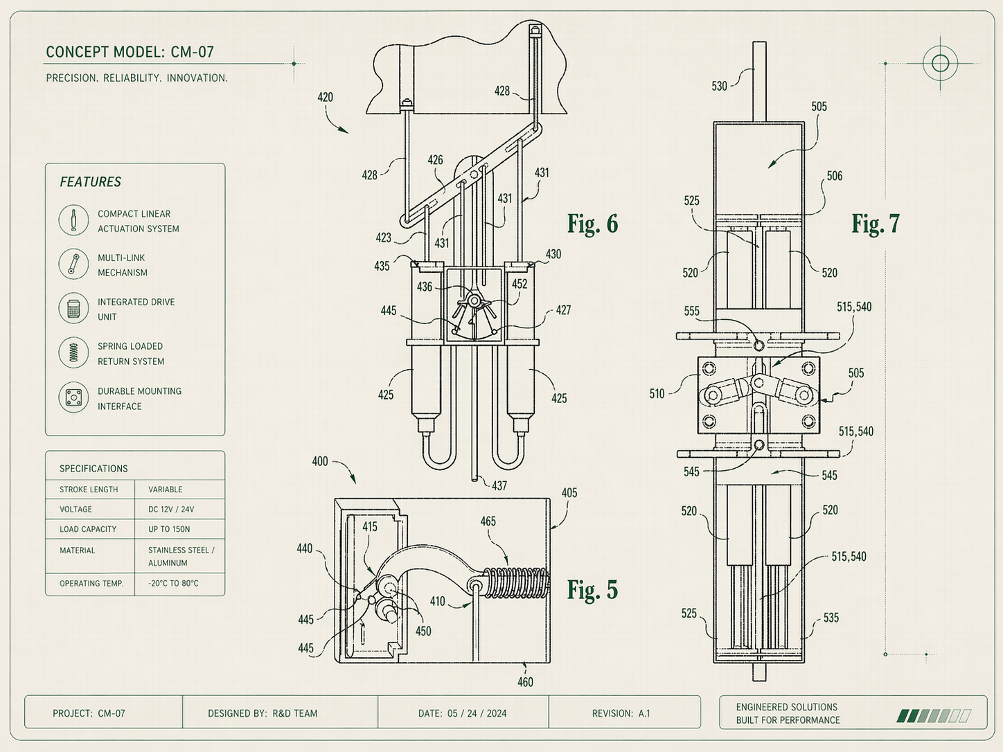 CM-07 precision linear actuation machine drawings
